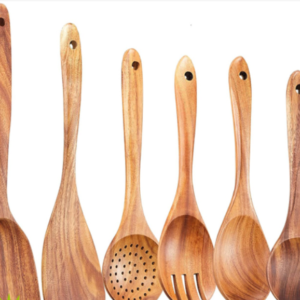 Wooden Serving and Cooking POLISHED BROWN NEEM WOOD Spoons Set | Wood Spoons/Spatula for Cooking - Kitchen Tools - (Set of 6)