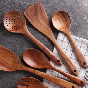 Wooden Serving and Cooking POLISHED SHEESAM WOOD Spoons Set | Wood Spoons/Spatula for Cooking - Kitchen Tools - (Set of 6)