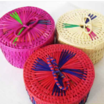 Panai Palm Leaf Peetal Round Return Gift Box With HANDLE