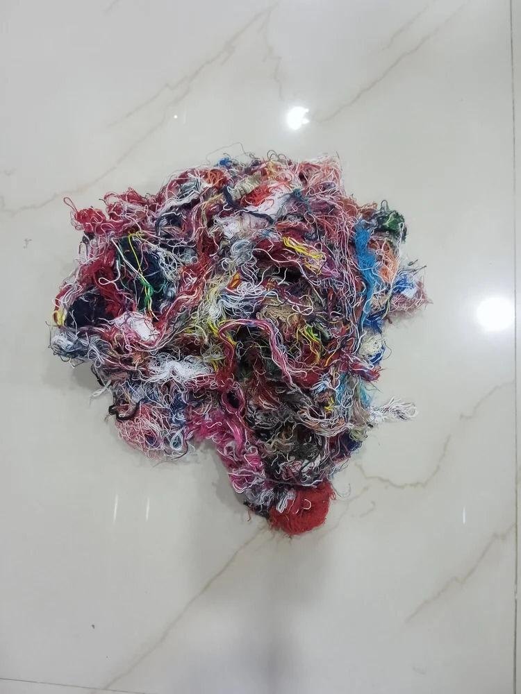 Color cotton thread waste cleaning material for oil grease removal from surfaces and hands